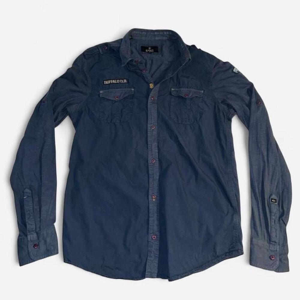 Buffalo David Bitton Utility Long Sleeve Shirt - Navy Blue 100% Cotton